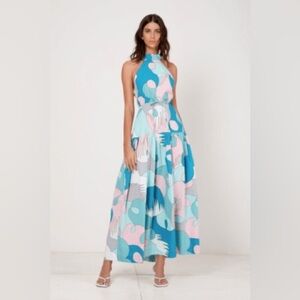 SWF For Anthropologie High Neck Cross Back Midi Dress Size M EUC Spring Summer